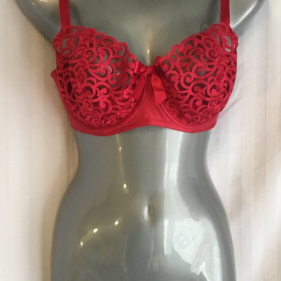 Victoria's Secret 34DD Unlined 1/2 Padding Push Up Cherry Red Lace Underwire Bra - Picture 3 of 16